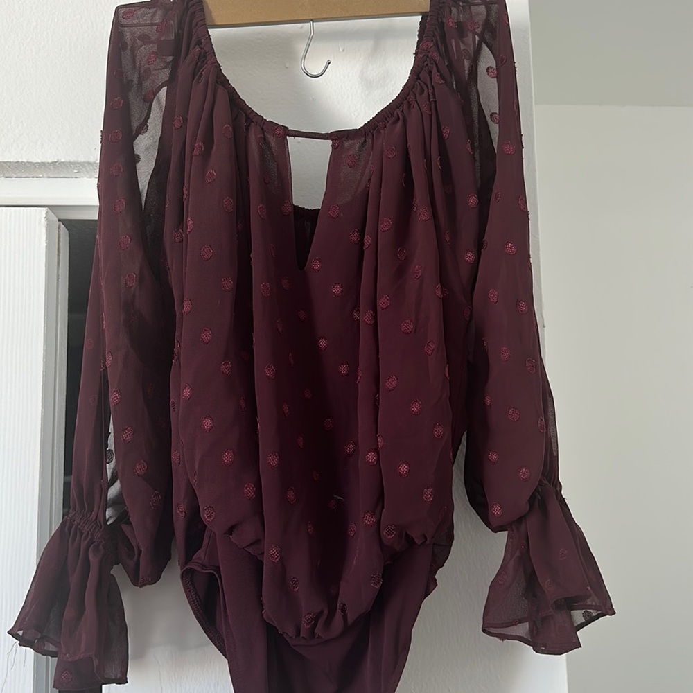 Burgundy off the shoulder body suit